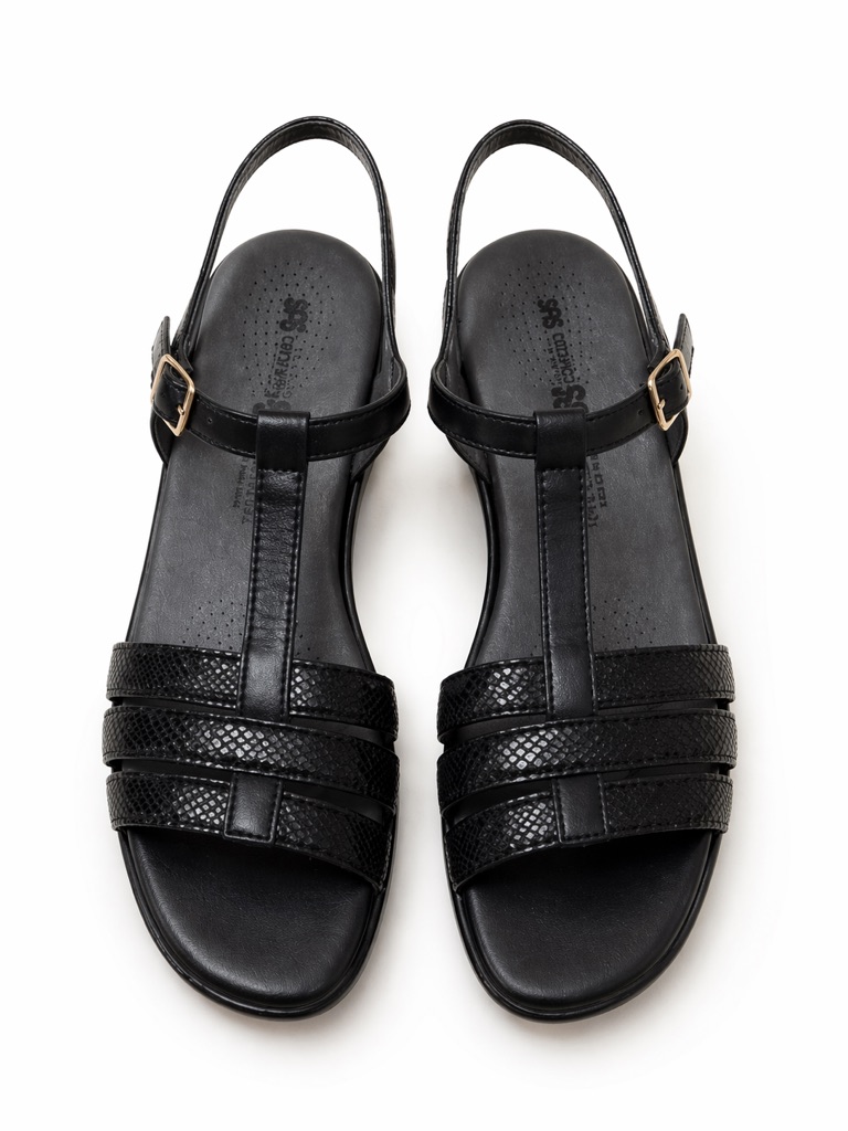 Sas Black Snakeskin Leather Slingback Sandals Size 10 Narrow Comfort